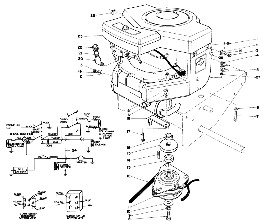 Engine Assembly Diagram and Parts List for 30116 7000001 - 7999999 Toro Lawn Tractor Accessories