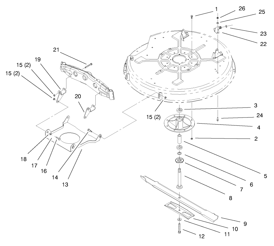 Spindle And Blade Assembly Diagram and Parts List for 71201 8900001 - 8999999 Toro Lawn Tractor