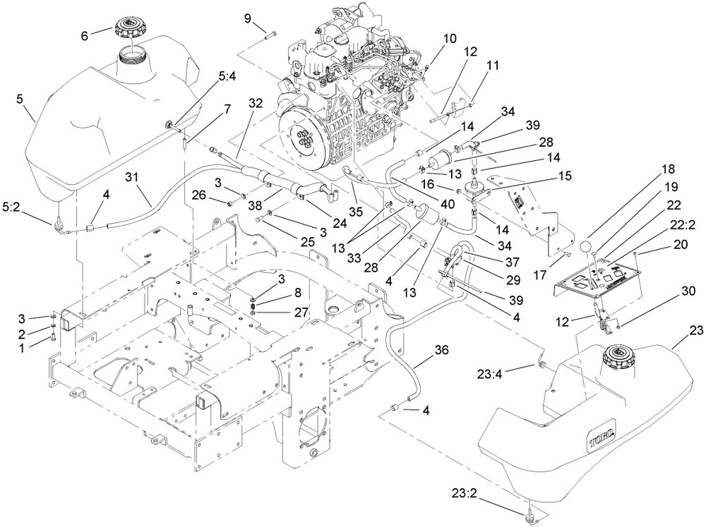 Throttle, Control Panel And Fuel Tank Assembly Diagram and Parts List for 74265TE (270000001-270999999)(2007) Toro Lawn Mower