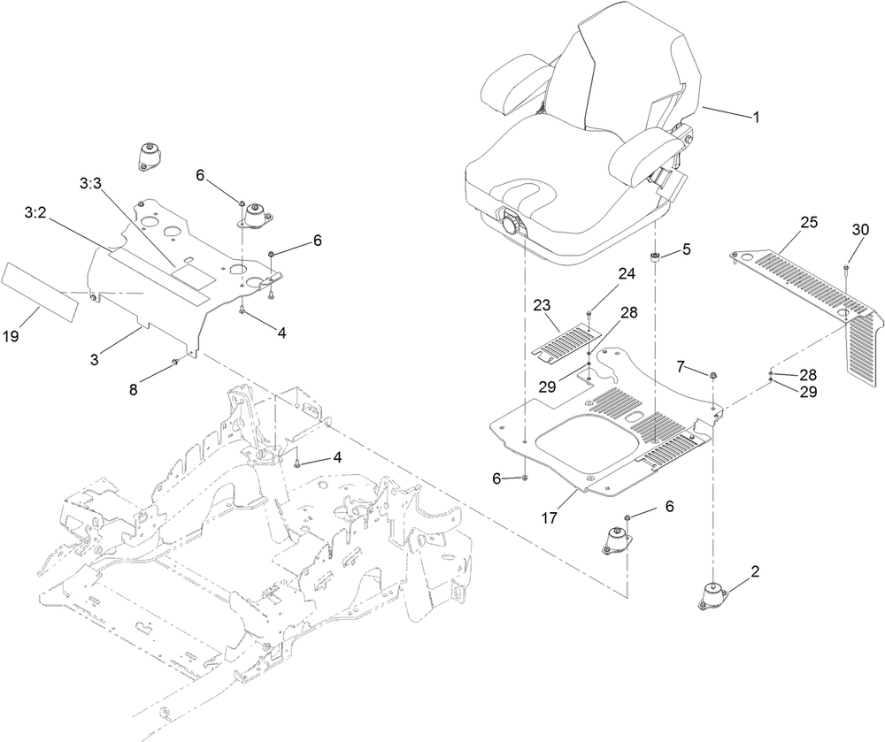 Seat Mounting Assembly Diagram and Parts List for 74923TE (313000001-313999999)(2013) Toro Lawn Mower
