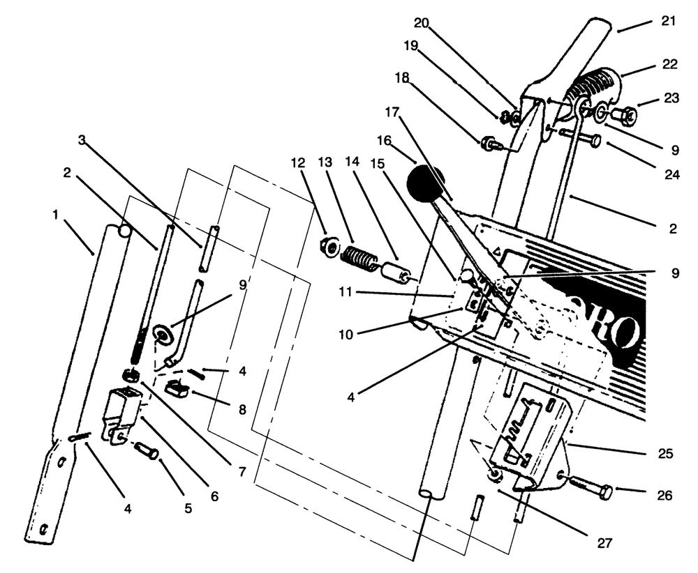 Handle Assembly Right Side Diagram and Parts List for 38072 6900001 - 6999999 Toro Snow Blower