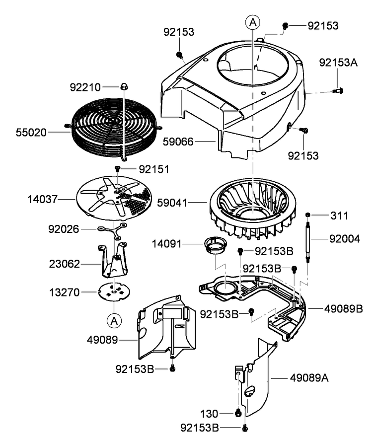 Cooling Equipment Assembly Diagram and Parts List for 74569 (290000001-290000206)(2009) Toro Lawn Mower