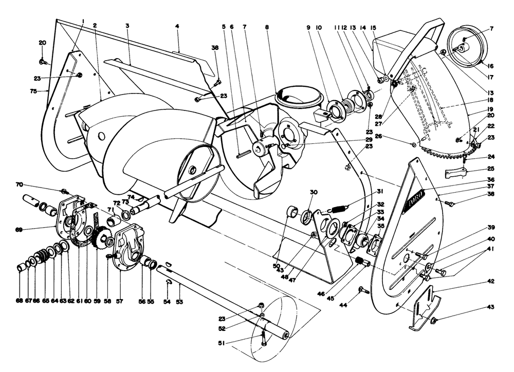 Auger Assembly Diagram and Parts List for 38155 1000001 - 1999999 Toro Snow Blower