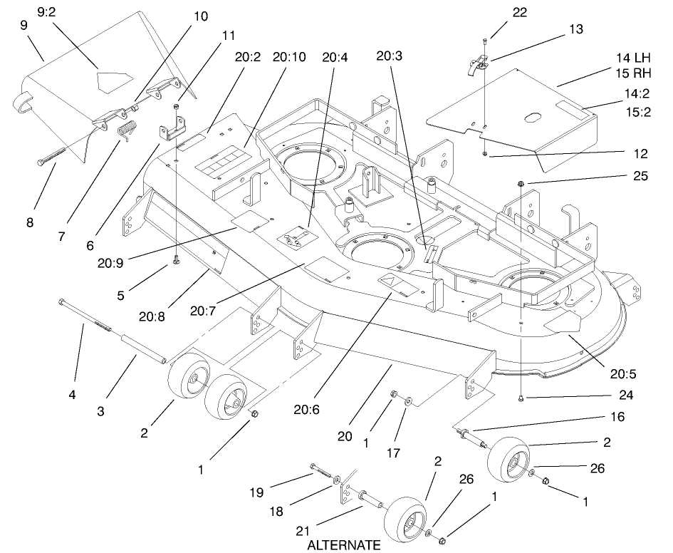 Decals, Deflector, Cover And Rollers Assembly Diagram and Parts List for 74173 (990001-999999)(1999) Toro Lawn Mower