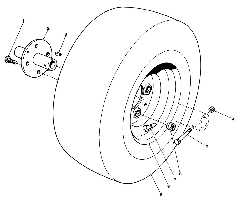 Front Wheel Assembly Diagram and Parts List for 30754 5000001 - 5999999 Toro Lawn Tractor