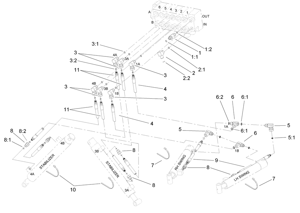 Stablilzer And Swing Hydraulic Assembly Diagram and Parts List for 23163 317000001 - 317999999 Toro Lawn Tractor Accessories