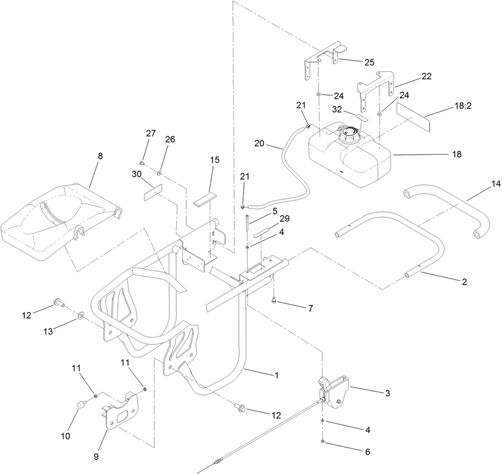 Frame, Handle And Fuel Tank Assembly Diagram and Parts List for 68034 404320000 - 999999999 Toro Lawn Tractor