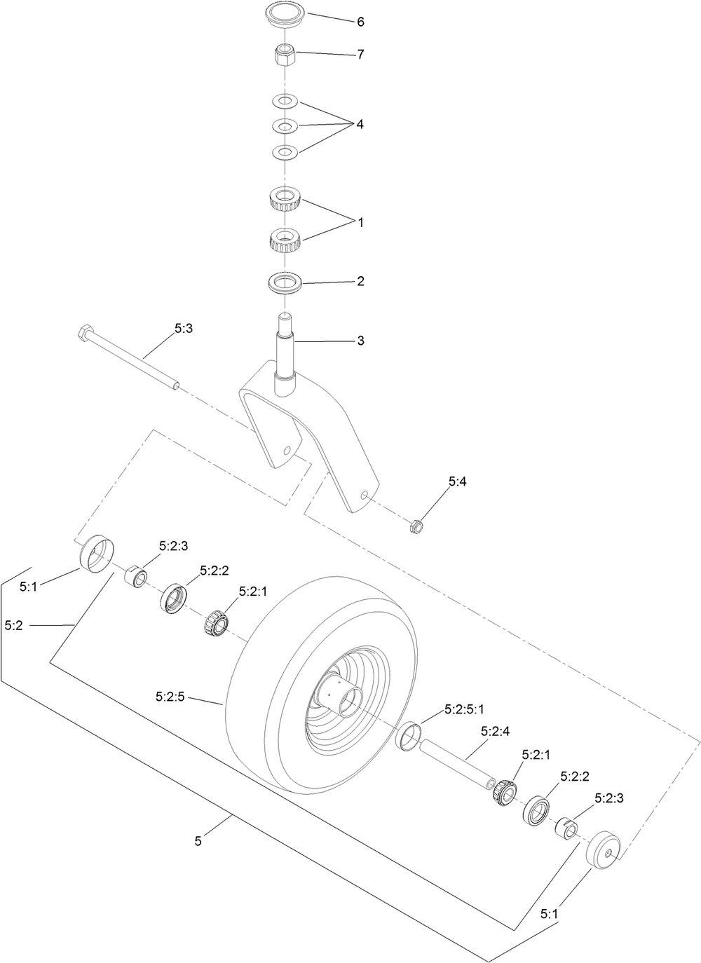 Caster Wheel And Fork Assembly Diagram and Parts List for 74902TE (316000001-316999999)(2016) Toro Lawn Mower