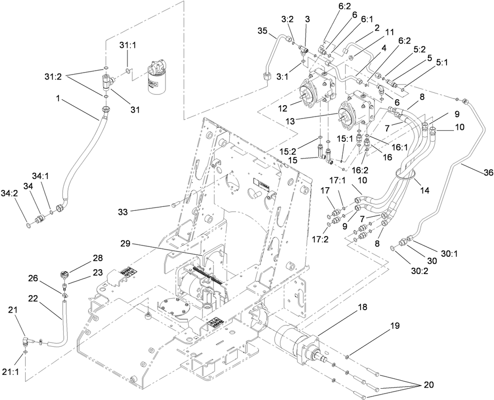 Traction Hydraulic Assembly Diagram and Parts List for 22323 400000000 - 401799999 Toro Lawn Tractor Accessories