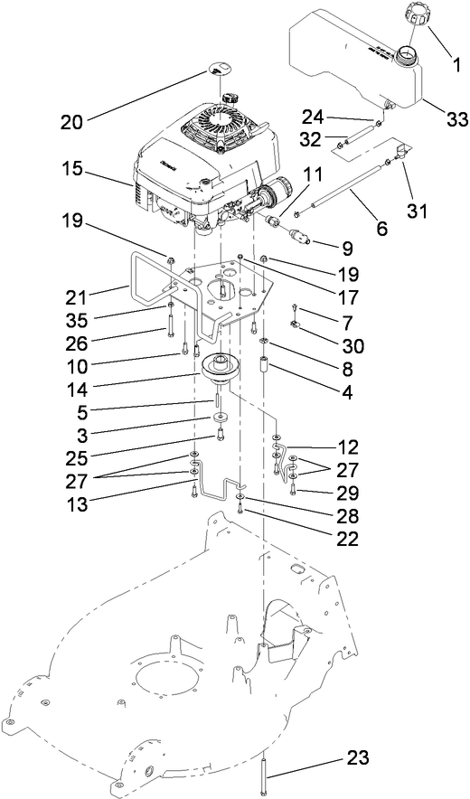 Engine Assembly Diagram and Parts List for 22200TE (290000501-290999999)(2009) Toro Lawn Mower