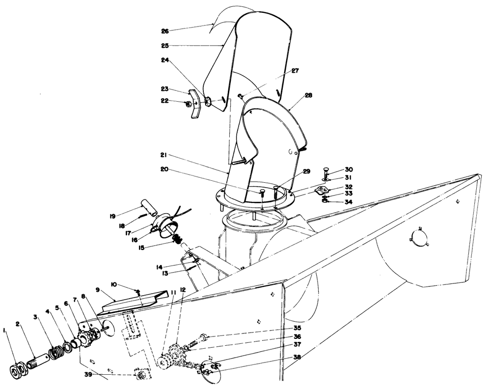 Chute Assembly Diagram and Parts List for 30510 800001 - 899999 Toro Snow Blower