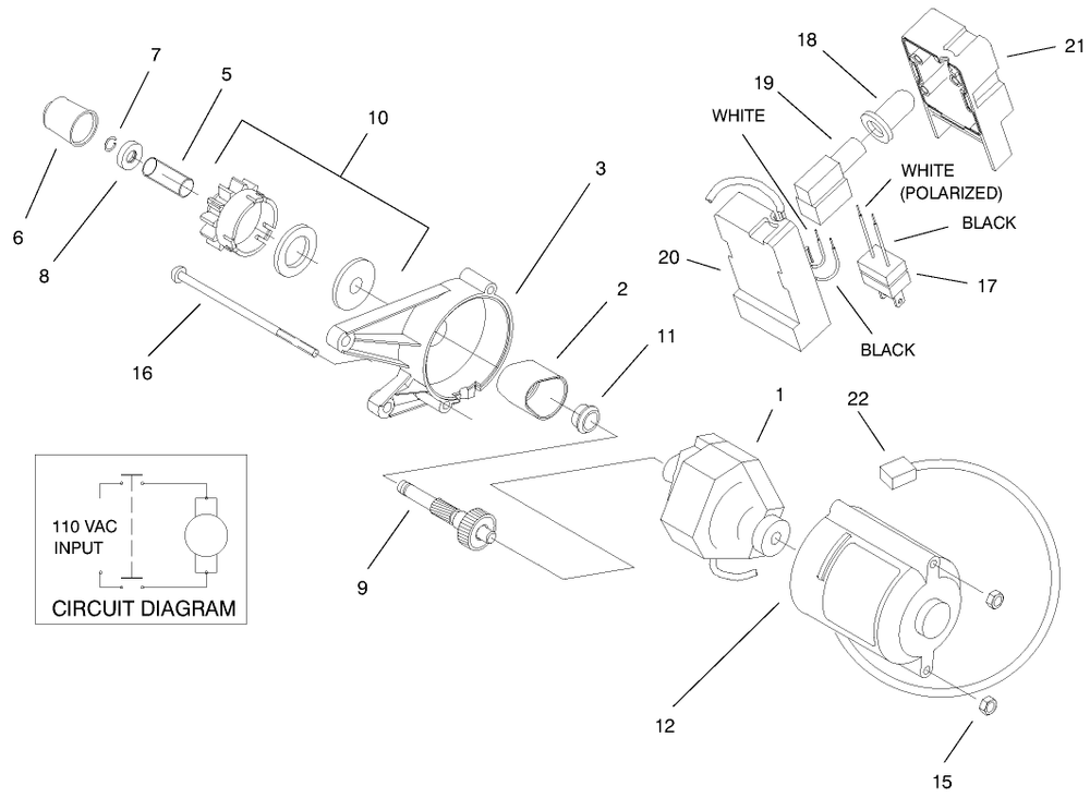 Motor & Switch Housing Assembly (120 Volt)(Model No. 38175) Diagram and Parts List for 38175 9900001 - 9999999 Toro Snow Blower