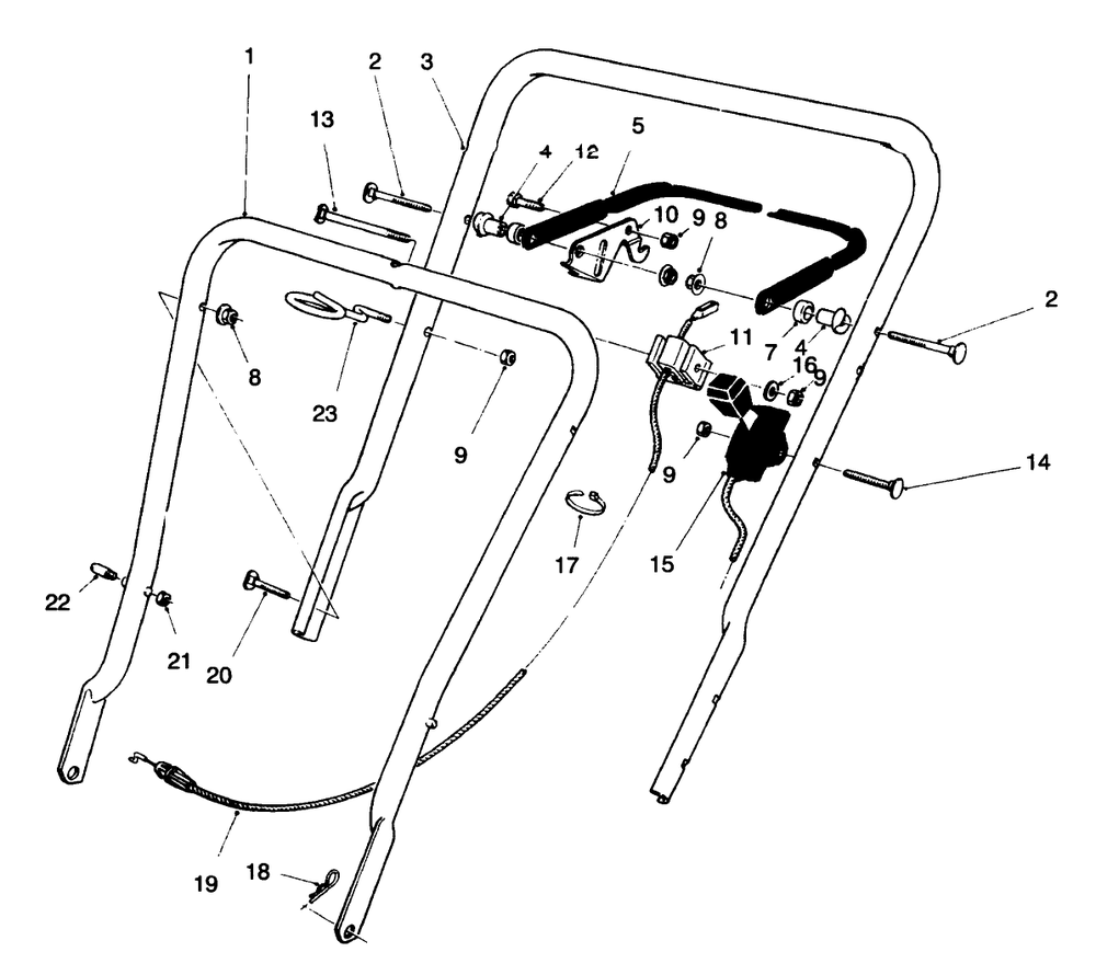 Handle Assembly Diagram and Parts List for 16400 6900001 - 6999999 Toro Lawn Mower