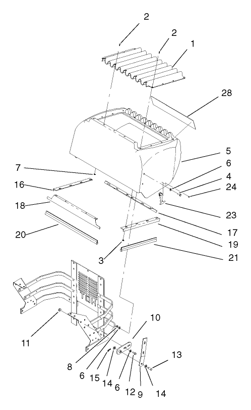 Hood Assembly Diagram and Parts List for 74236 (220000001-220999999)(2002) Toro Lawn Mower
