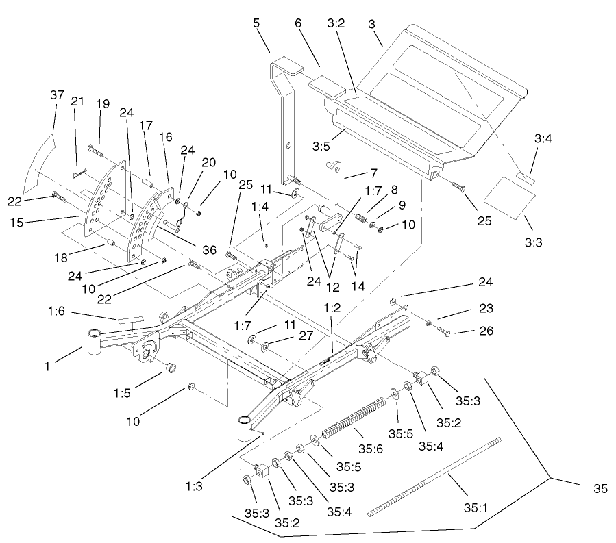 Front Frame Assembly Diagram and Parts List for 74231 (230000001-230006000)(2003) Toro Lawn Mower