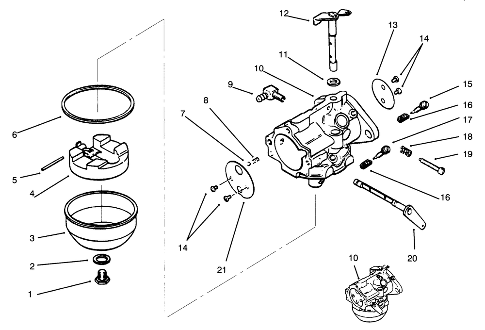 Carburetor Diagram and Parts List for 73401 4900001 - 4999999 Toro Lawn Tractor