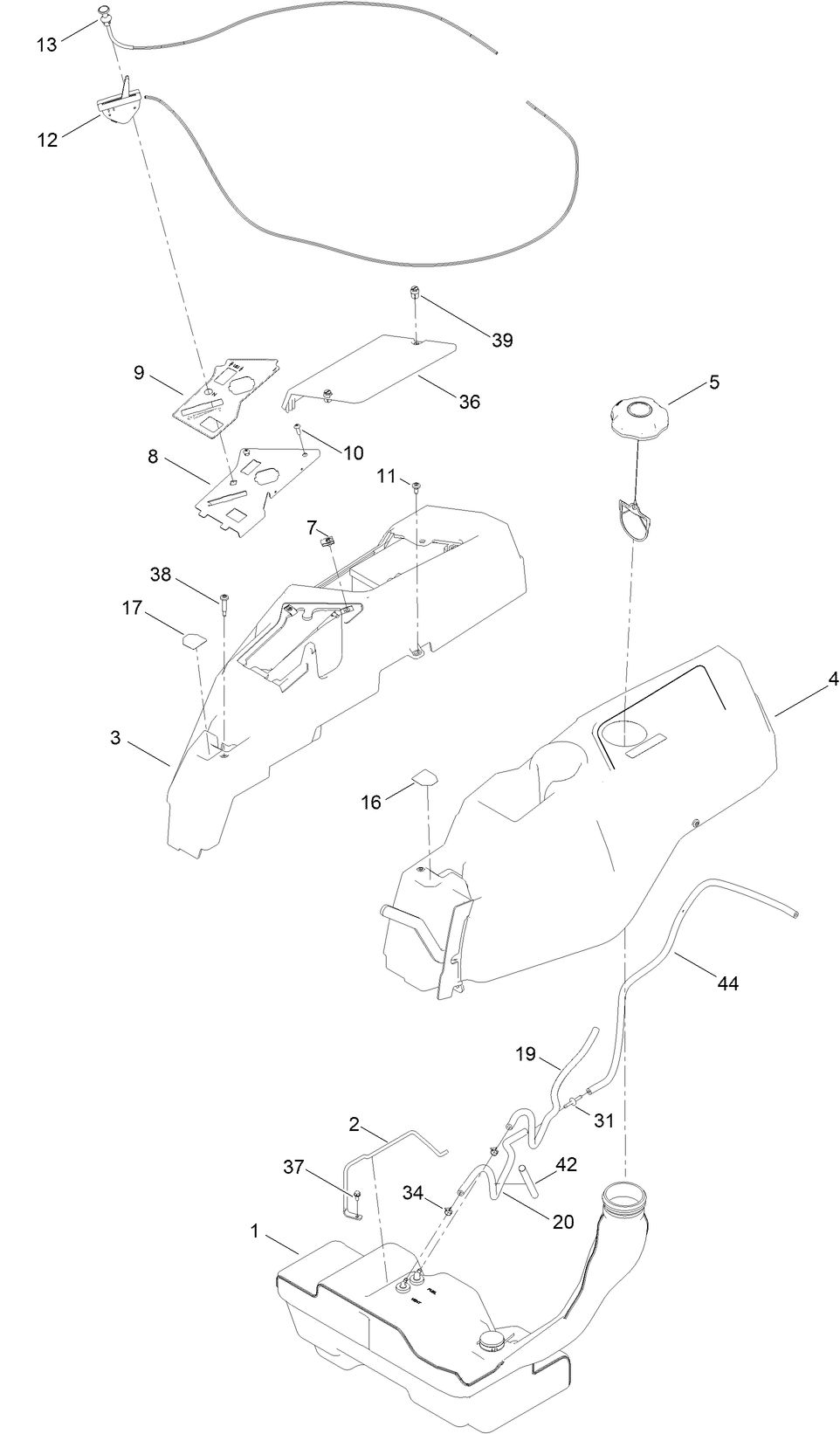 Body Styling And Fuel Pod Assembly Diagram and Parts List for 75316 400000000 - 411560572 Toro Lawn Tractor