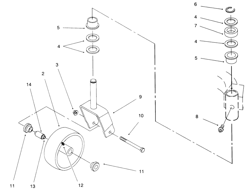 Caster Fork Assembly Diagram and Parts List for 30162 492001 - 499999 Toro Lawn Mower
