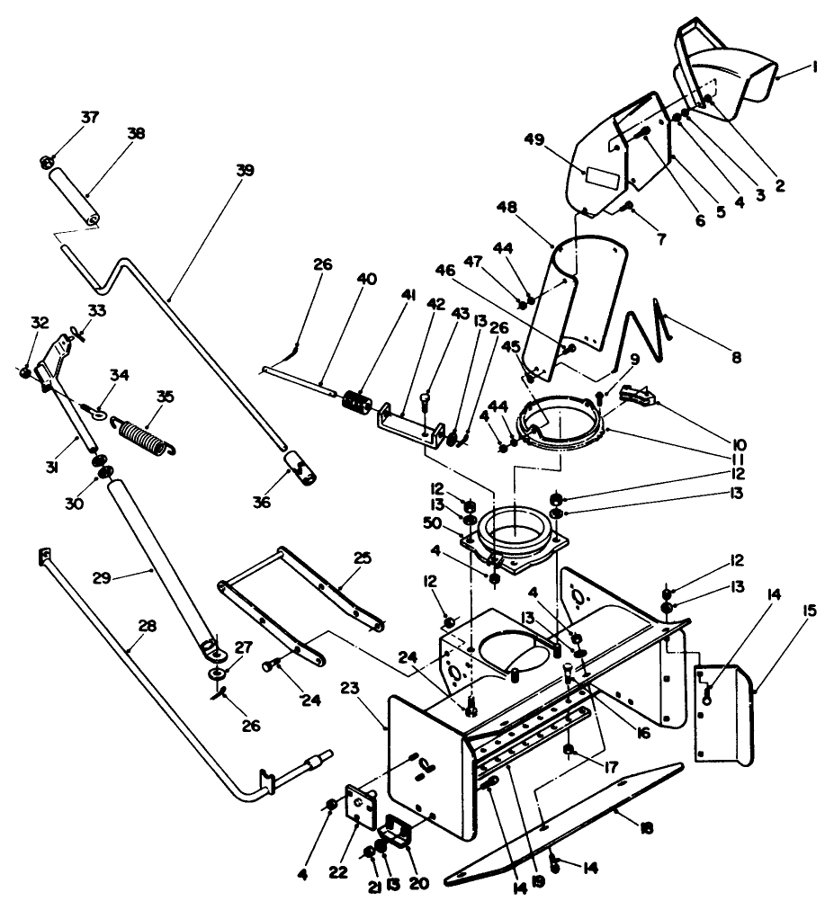 Control & Chute Assembly Diagram and Parts List for 06-42ST07 1000001 - 1999999 Toro Snow Blower