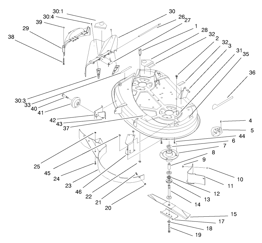 Deck Assembly Diagram and Parts List for 71205 6900001 - 6999999 Toro Lawn Tractor