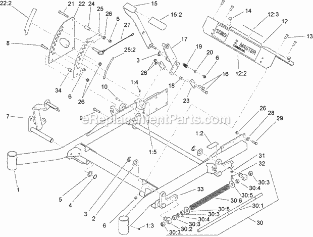 Front Frame Assembly Diagram and Parts List for 74265 260000001-260999999 Toro Lawn Mower