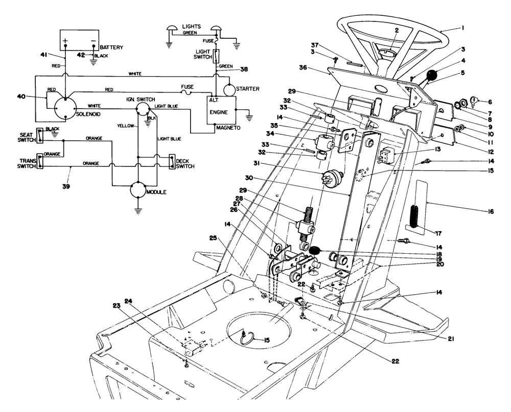Steering Wheel & Dash Assembly Diagram and Parts List for 57356 0000001 - 0999999 Toro Lawn Tractor