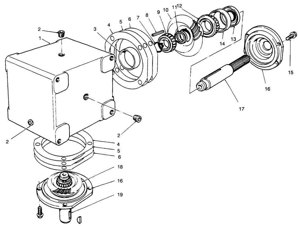 Gear Box Assembly Diagram and Parts List for 30652 590001 - 599999 Toro Lawn Mower