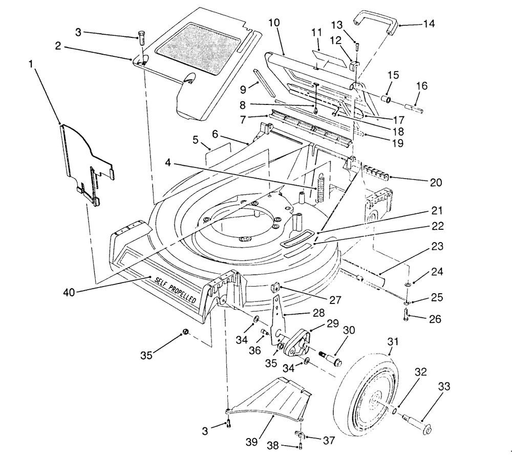 Housing Assembly Diagram and Parts List for 26622 0003101 - 0999999 Toro Lawn Mower