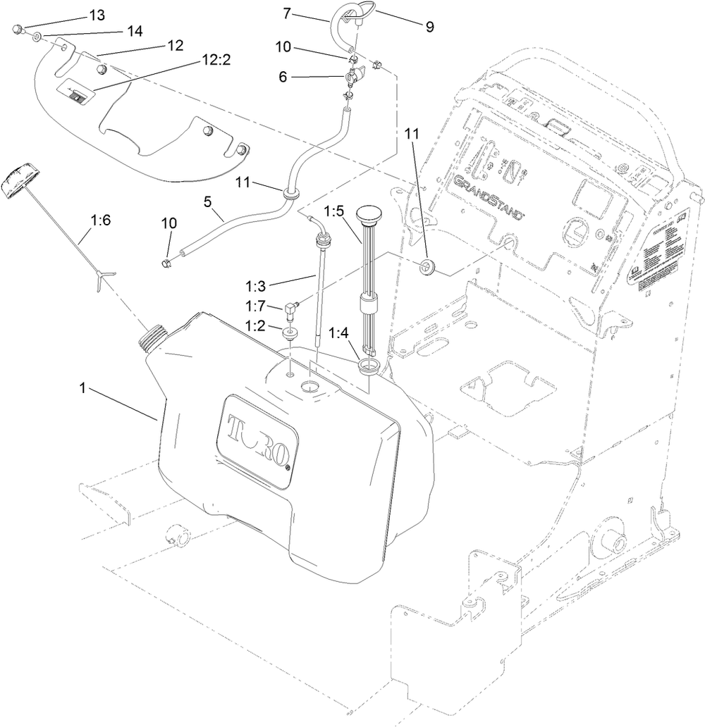 Fuel Tank Assembly Diagram and Parts List for 79548 (311000001-311999999)(2011) Toro Lawn Mower