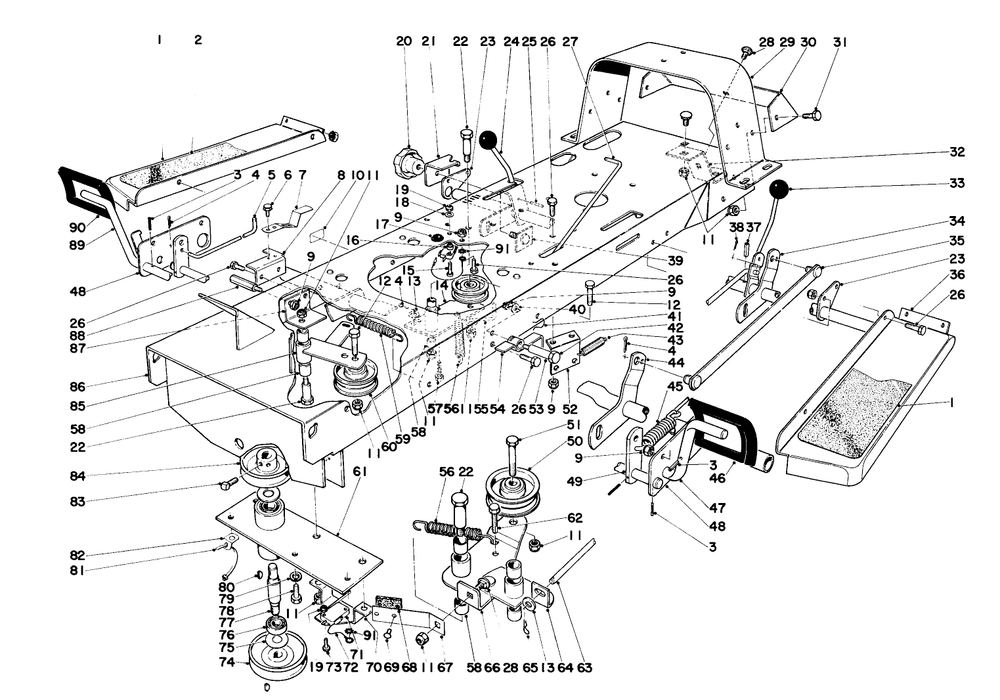 Frame Assembly Diagram and Parts List for 57131 3000001 - 3999999 Toro Lawn Tractor