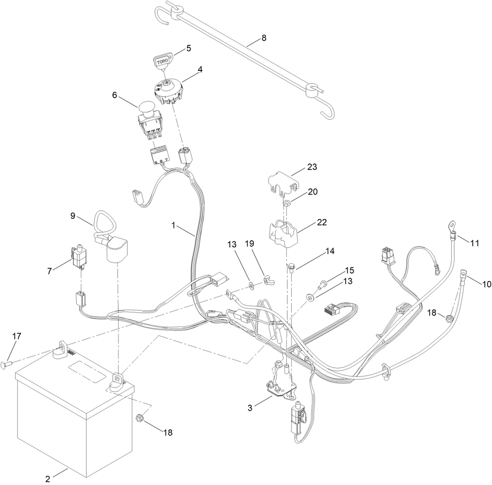 Electrical Assembly Diagram and Parts List for 74683 412270000 - 999999999 Toro Lawn Tractor