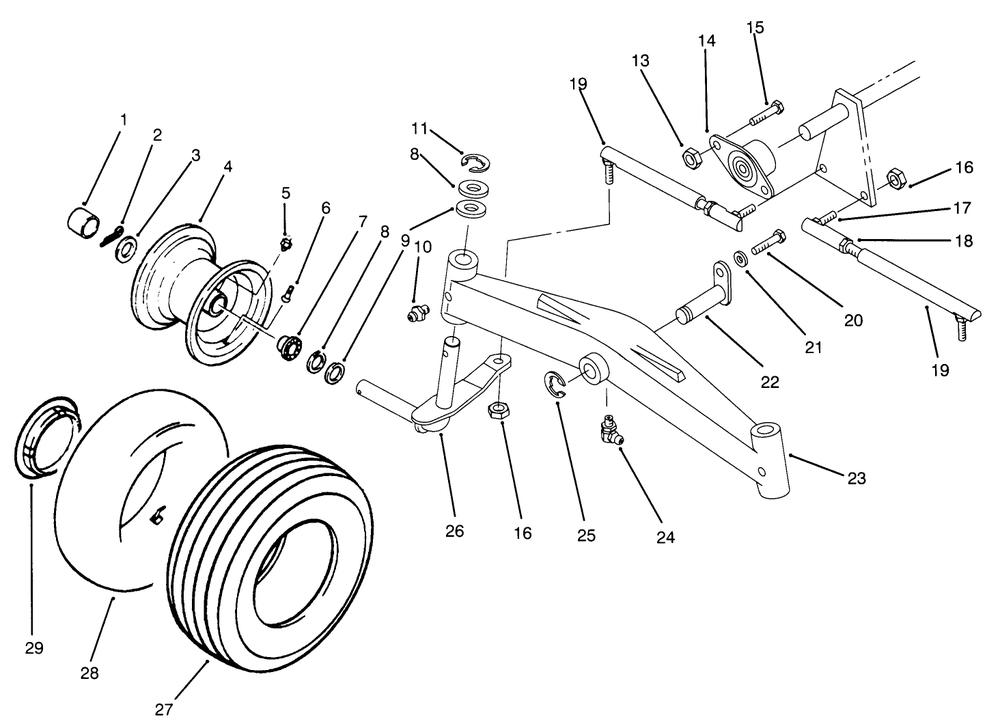 Front Axle And Wheel Assembly Diagram and Parts List for 73520 5900001 - 5900177 Toro Lawn Tractor