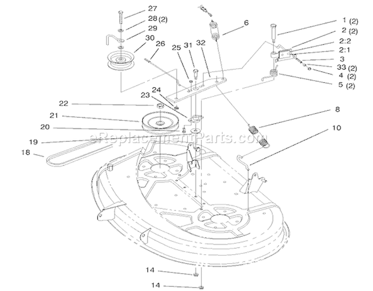 38" Deck Blade Drive & Braking Components Assembly Diagram and Parts List for 77102 200000001-200999999 - 2000 Toro Lawn Tractor