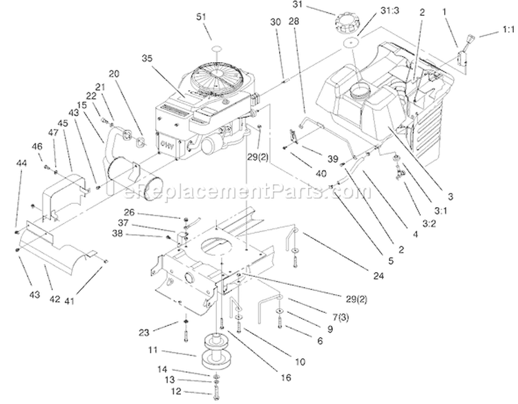 Engine Systems Components Assembly Diagram and Parts List for 77102 200000001-200999999 - 2000 Toro Lawn Tractor