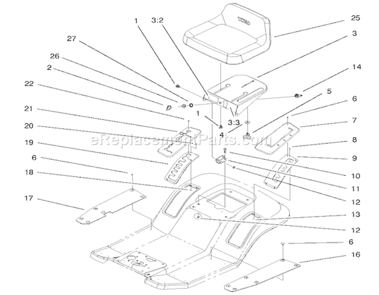 Rear Body & Seat Assembly Diagram and Parts List for 77102 200000001-200999999 - 2000 Toro Lawn Tractor