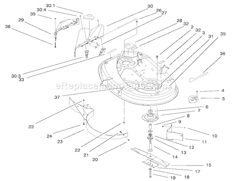 38" Deck Components Assembly Diagram and Parts List for 77104 200000001-200999999 - 2000 Toro Lawn Tractor