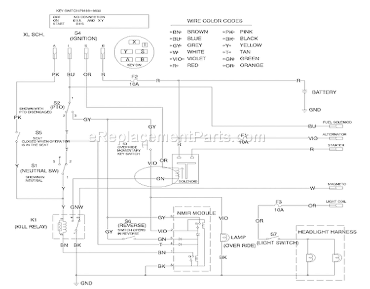 Wire Schematic Diagram and Parts List for 77104 200000001-200999999 - 2000 Toro Lawn Tractor