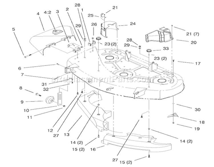 Baffle, Deflector & Cover Assembly Diagram and Parts List for 77106 200000001-200999999 - 2000 Toro Lawn Tractor