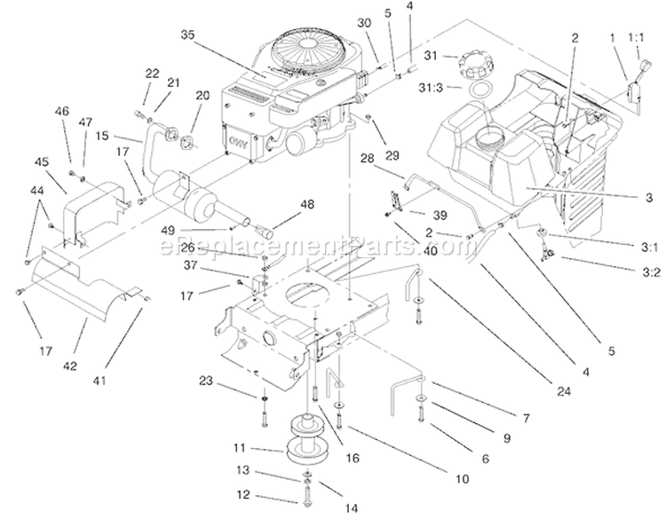 Engine Systems Components Assembly Diagram and Parts List for 77106 200000001-200999999 - 2000 Toro Lawn Tractor