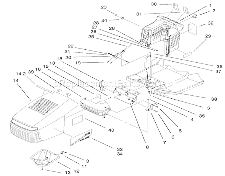 Hood & Tower Assembly Diagram and Parts List for 77106 200000001-200999999 - 2000 Toro Lawn Tractor