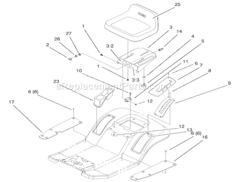 Rear Body & Seat Assembly Diagram and Parts List for 77106 200000001-200999999 - 2000 Toro Lawn Tractor