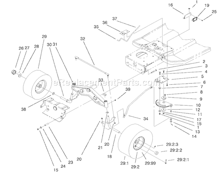 Steering Components Assembly Diagram and Parts List for 77106 200000001-200999999 - 2000 Toro Lawn Tractor