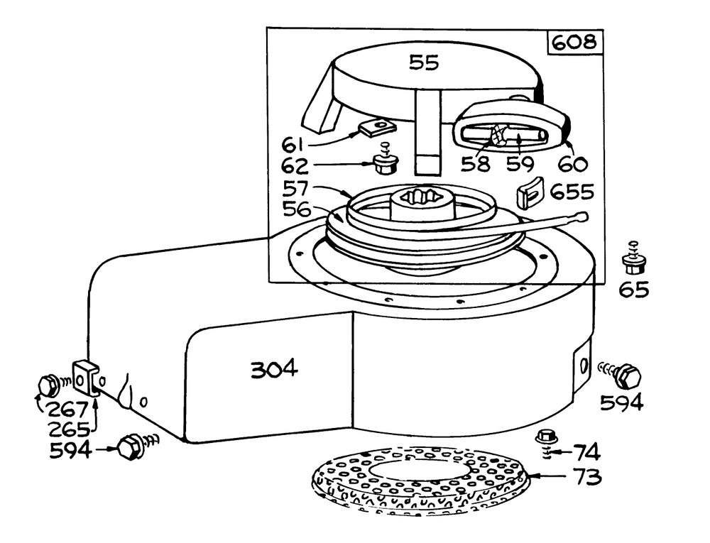 Rewind Starter Diagram and Parts List for 62850 2000001 - 2999999 Toro Chipper Shredder