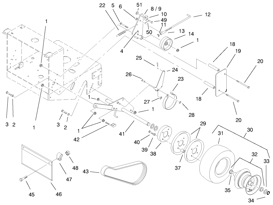 Wheel, Brakes And Traction Belts Diagram and Parts List for 30197 990001 - 999999 Toro Lawn Mower