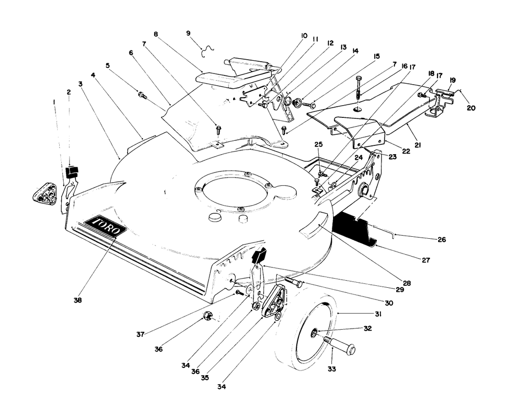 21" S.P. Rear Bagger Housing Assembly Diagram and Parts List for 20667 0000001 - 0999999 Toro Lawn Mower