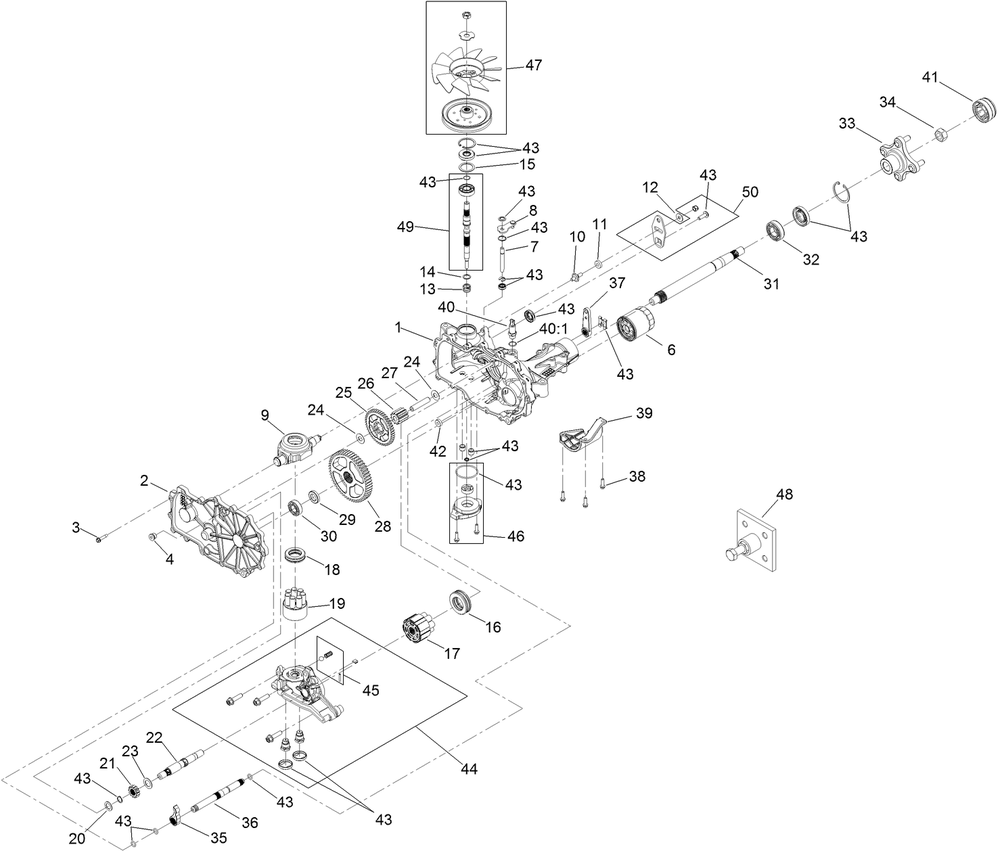Rh Transaxle Assembly Diagram and Parts List for 74143 (313000001-313999999)(2013) Toro Lawn Mower