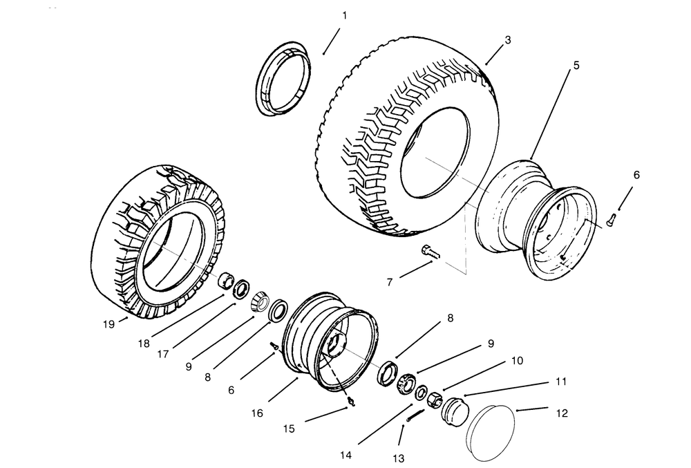 Wheels And Tires Diagram and Parts List for 73501 59000412 - 59002868 Toro Lawn Tractor