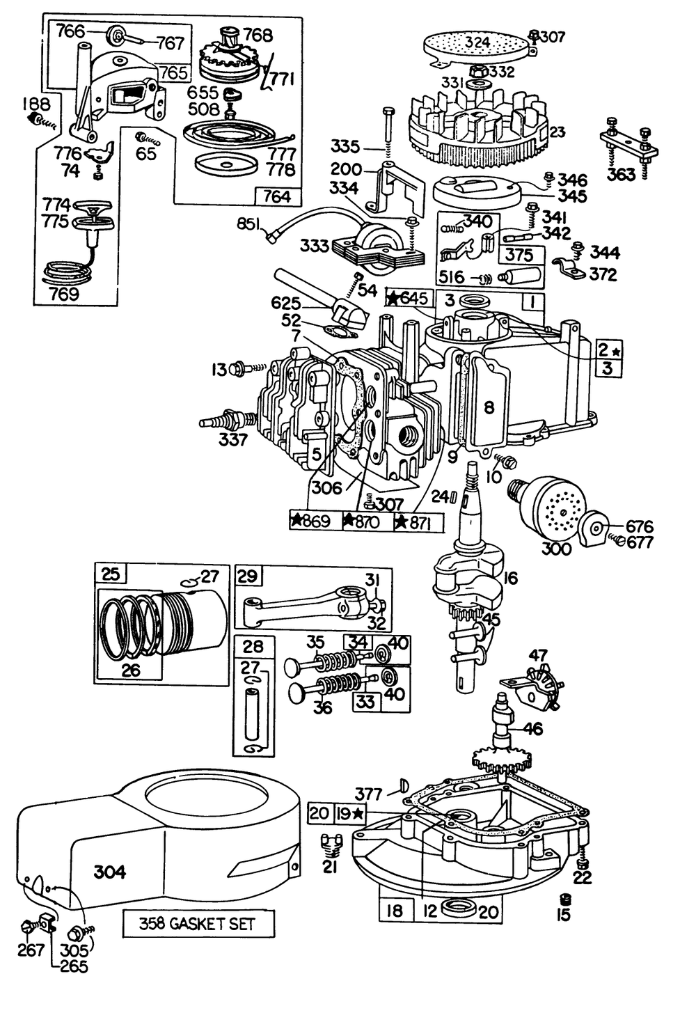 Engine Briggs & Stratton Model 92508-1000-04 For 19" Hand Propelled Model 16360 Diagram and Parts List for 16360 9000001 - 9999999 Toro Lawn Mower