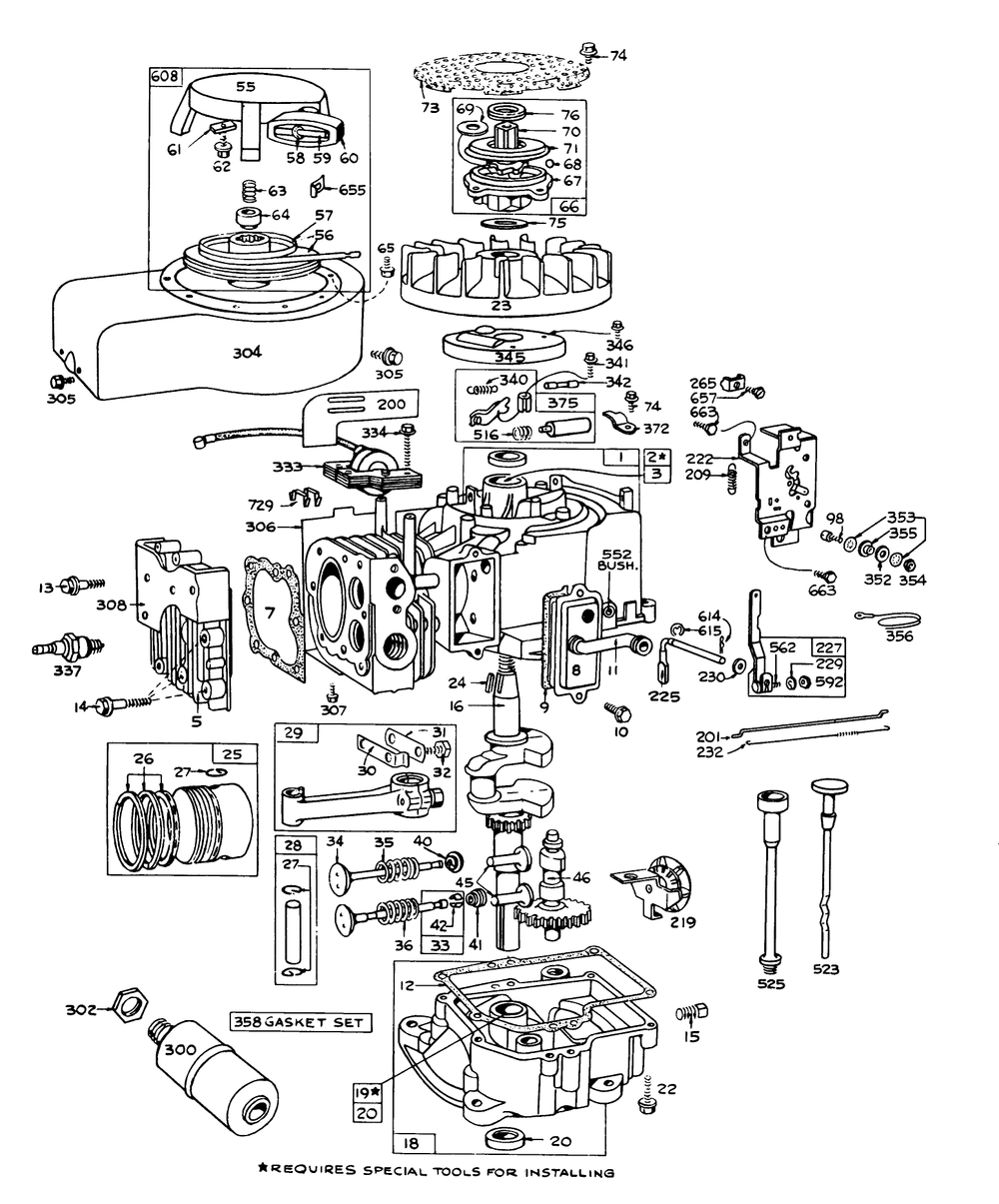 Engine Briggs & Stratton Model No. 170702-1203 Diagram and Parts List for 56108 3000001 - 3999999 Toro Lawn Tractor Accessories