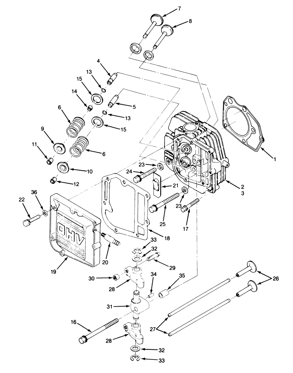 14hp Engine Cylinder Head & Valves Assembly Diagram and Parts List for 22-14OE01 1000001 - 1999999 Toro Lawn Tractor